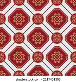 Patrón chino sin soldadura, Papel de paredes de damasco real decorativo, fondo de adorno floral estilo chino, fondo de la cosecha rojo y dorado para textura de diseño, papel de pared, textil, seda y tela, vector