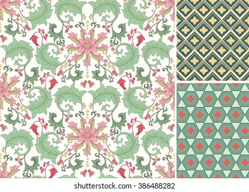 Chinese pattern set. Seamless vector ornaments in traditional style. National ornamental motives.Lotus flowers.Traditional style.    