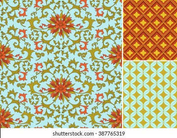 Chinese pattern set. Seamless vector ornaments in traditional style. Asian national ornamental motives.