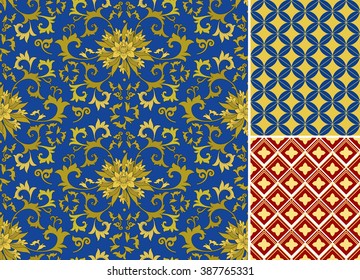 Chinese pattern set. Seamless vector ornaments in traditional style. Asian national ornamental motives.
