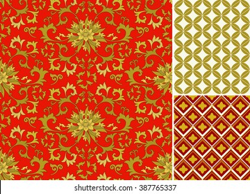 Chinese pattern set. Seamless vector ornaments in traditional style. Asian national ornamental motives.