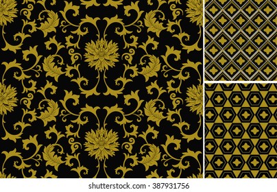 Chinese pattern set. Seamless vector ornaments in traditional style.Asian national ornamental motives.