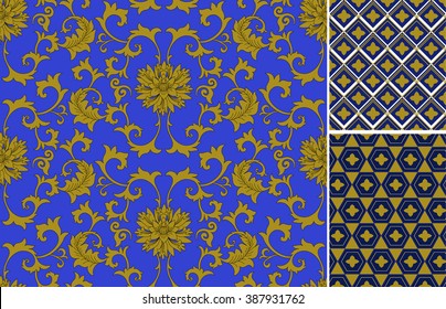 Chinese pattern set. Seamless vector ornaments in traditional style.Asian national ornamental motives.