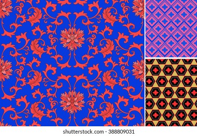 Chinese pattern set. Seamless vector ornaments in traditional style. Asian national ornamental motives.