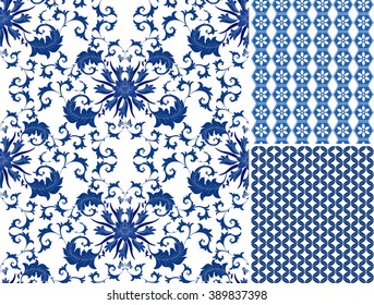 Chinese pattern set. Seamless vector ornaments in traditional style. Asian national ornamental motives.