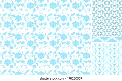 Chinese pattern set. Seamless vector ornaments in traditional style. National ornamental motives.Template for textile design.