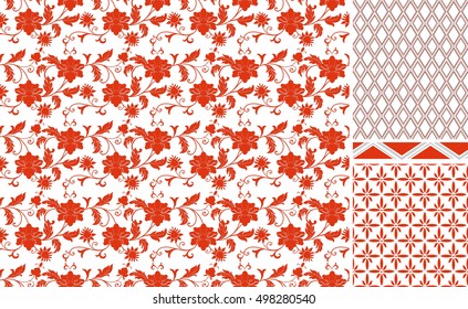 Chinese pattern set. Seamless vector ornaments in traditional style. National ornamental motives.Template for textile design.