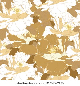 Chinese pattern vector. Gold floral background. Flower elements.