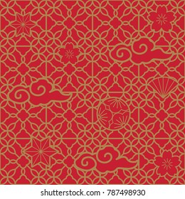 Chinese pattern vector. Red geometric background in traditional style.