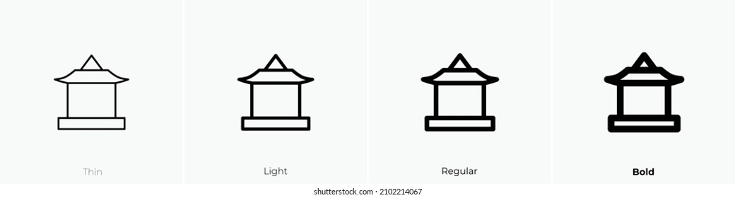chinese pavilion icon. Thin, Light Regular And Bold style design isolated on white background