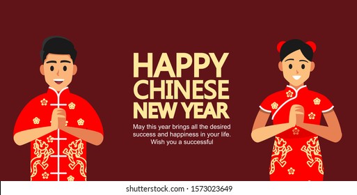 Chinese people greeting background, Chinese new year concept,Vector illustration cartoon character.