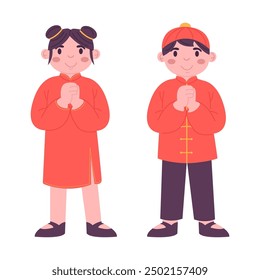 Chinese people in national clothes for Chinese New Year