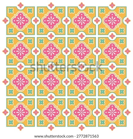 Chinese Peranakan Tile Pattern Colorful Seamless Retro Ceramic Background Vector