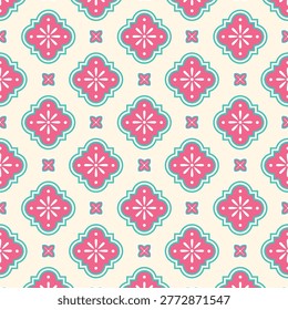 Chinese Peranakan Tile Pattern Seamless Vintage Floral Geometric Background Vector