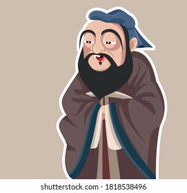 Chinese Philosopher Confucius Vector Caricature Illustration