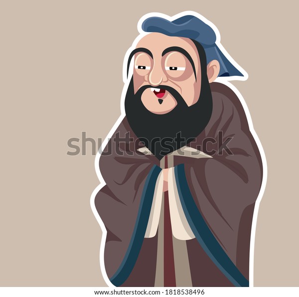 Chinese Philosopher Confucius Vector Caricature Illustration Stock ...