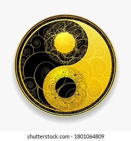 Chinese PhilosophyTaoism Symbol. Golden Yin Yang Emblem. Vector illustration.