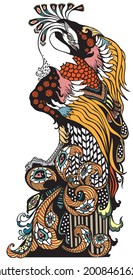 Chinese phoenix or feng huang Fenghuang mythological bird. Graphic style vector illustration