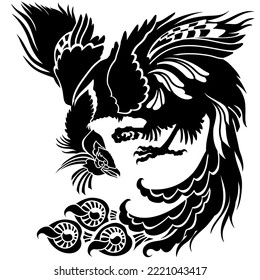 Chinese phoenix or Feng Huang magical bird. One of the celestial feng shui animals. Black silhouette. Isolated vector illustration