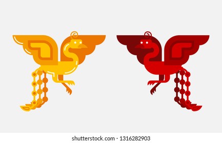 Chinese Phoenix in Golden and Red Isolated on White background