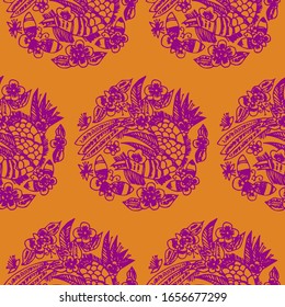 Vector de mascota fénix chino sin fisuras. Vintage art deco textura , Ideal para el diseño de tarjetas de felicitación o de plantillas de fondo , fondo chino