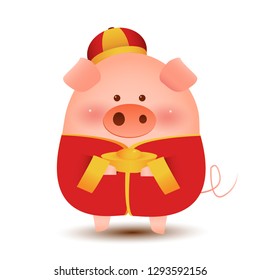 Chinese pig holding gold. lucky pig. Chinese New Year. The year of the pig.