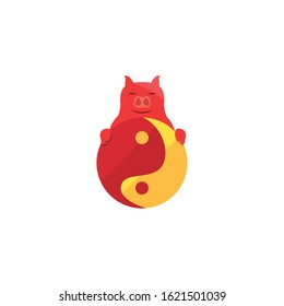 Chinese pig and yin yang design, China culture asia travel landmark famous asian and oriental theme Vector illustration