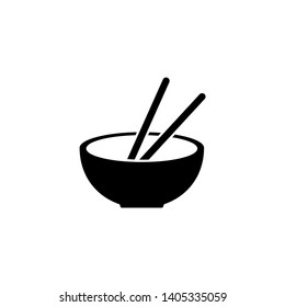 Chinese Plate with Chopsticks, Soup. Flat Vector Icon illustration. Simple black symbol on white background. Chinese Plate with Chopsticks, Soup sign design template for web and mobile UI element