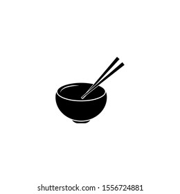 Chinese Plate with Chopsticks, Soup. Flat Vector Icon illustration. Simple black symbol on white background. Chinese Plate with Chopsticks, Soup sign design template for web and mobile UI element