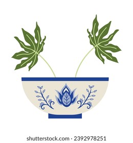 chinese porcelain blue and white plant pot vector isolated