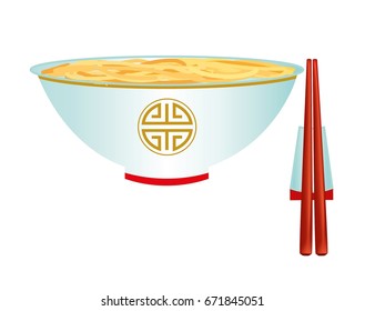 Chinese porcelain bowl with noodle soup