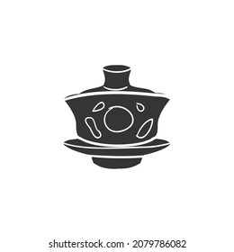 Chinese Porcelain Icon Silhouette Illustration. Tea Cup Vector Graphic Pictogram Symbol Clip Art. Doodle Sketch Black Sign.