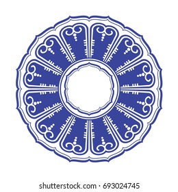 Chinese porcelain round frame with folk ornaments. Vintage style illustration.