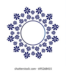 Chinese porcelain round frames, blue flowers border, decorative wreath vector illustration
