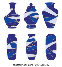 Chinese porcelain vase set vector stock illustrations. Porcelain Vase. Flower Bowl. Blue and White Porcelain Clip Art. Ceramic vase, antique blue and white pottery vase.