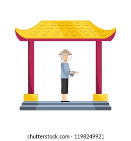 Chinese Portal With Old Man Peasant