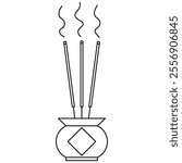Chinese prayer incense stick thin outline icon vector illustration, representing Chinese or Asian culture.