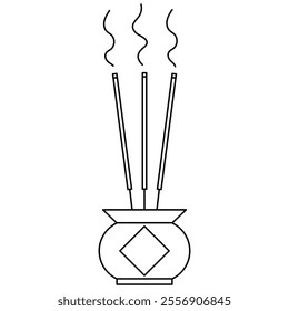 Chinese prayer incense stick thin outline icon vector illustration, representing Chinese or Asian culture.