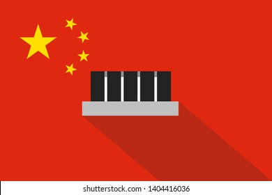 Chinese prison and jail in China. Place for criminals and prisoners. Oppressive and repressive penal system of detention and imprisonment behind the bars . Vector illustration. Flat design with shadow