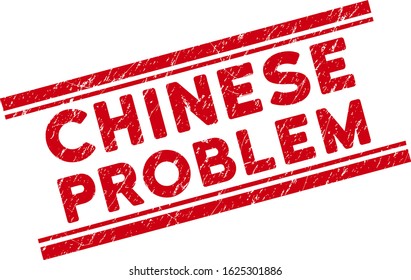 Chinese Problem seal stamp. Red vector scratched seal stamp with Chinese Problem message between double parallel lines. Designed for watermarks with unclean rubber style.