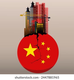 Chinese property sector crisis, financial crisis, China's Real Estate slump, China flag ball cracked