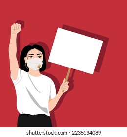 Chinese protester holding empty banner. China protests vector illustration