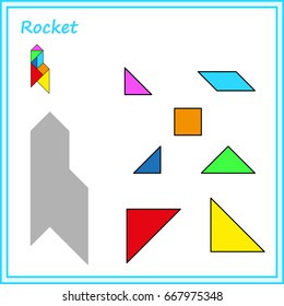 Chinese puzzle tangram. Cut and glue - vector, game for children, worksheet for preschool kids. Complete the picture
