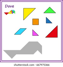 Chinese puzzle tangram. Cut and glue - vector, game for children, worksheet for preschool kids. Complete the picture