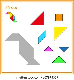 Chinese puzzle tangram. Cut and glue - vector, game for children, worksheet for preschool kids. Complete the picture