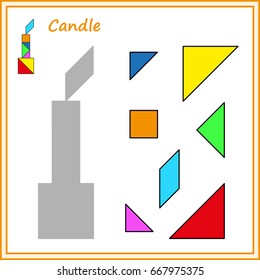 Chinese puzzle tangram. Cut and glue - vector, game for children, worksheet for preschool kids. Complete the picture. 