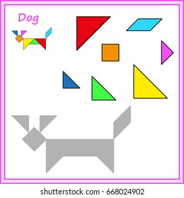 Chinese puzzle tangram. Cut and glue - vector, game for children, worksheet for preschool kids. Complete the picture