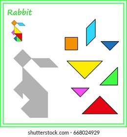 Chinese puzzle tangram. Cut and glue - vector, game for children, worksheet for preschool kids. Complete the picture
