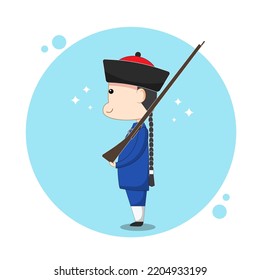 Chinese Qing Dynasty Musketeer Cartoon Vector