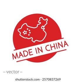 chinese quality stamp, made in china icon, label flag manufactured, flat vector illustration